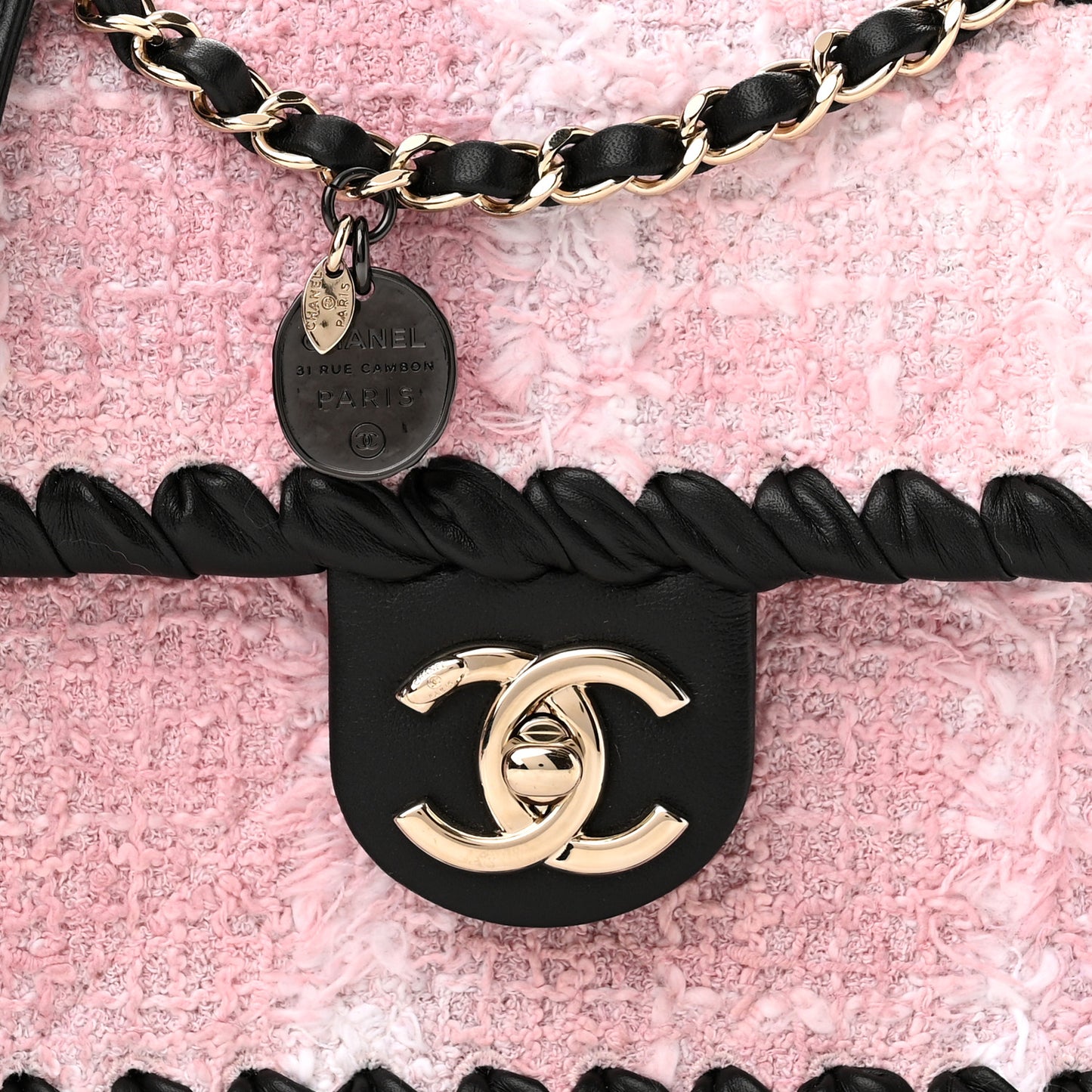 Tweed Braided Calfskin Mini My Own Frame Flap Pink Black