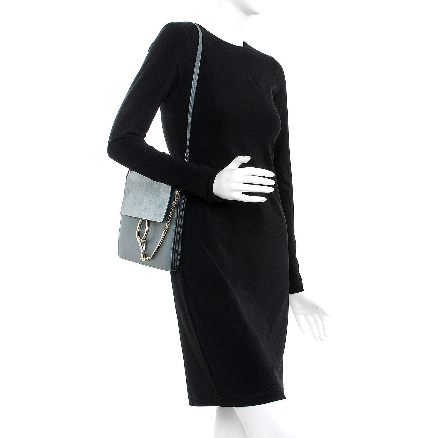 Chloe Suede Calfskin Medium Faye Shoulder Bag Cloudy Blue 2 of 8