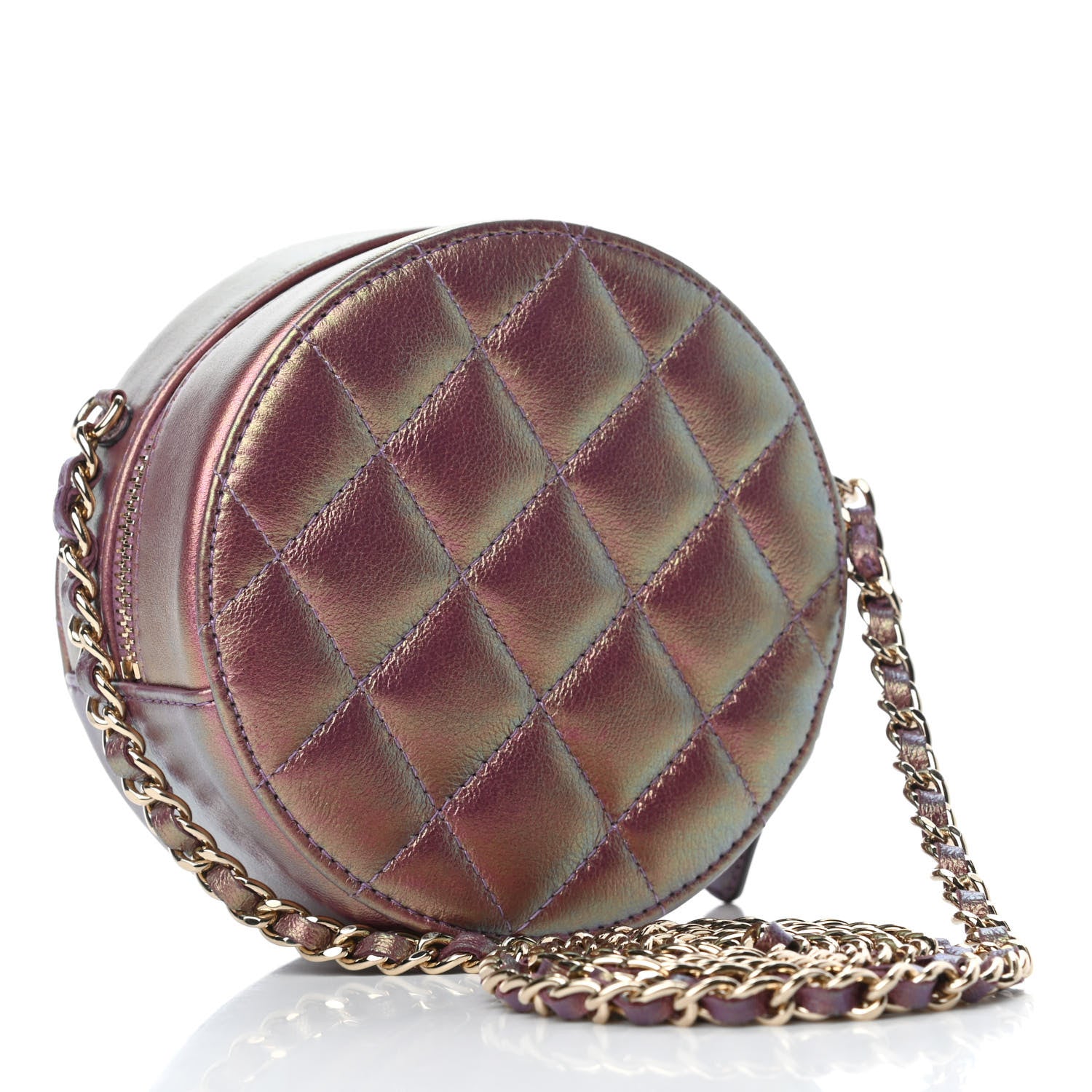 Chanel Iridescent Lambskin Quilted Round Clutch With Chain Purple 2 of 4