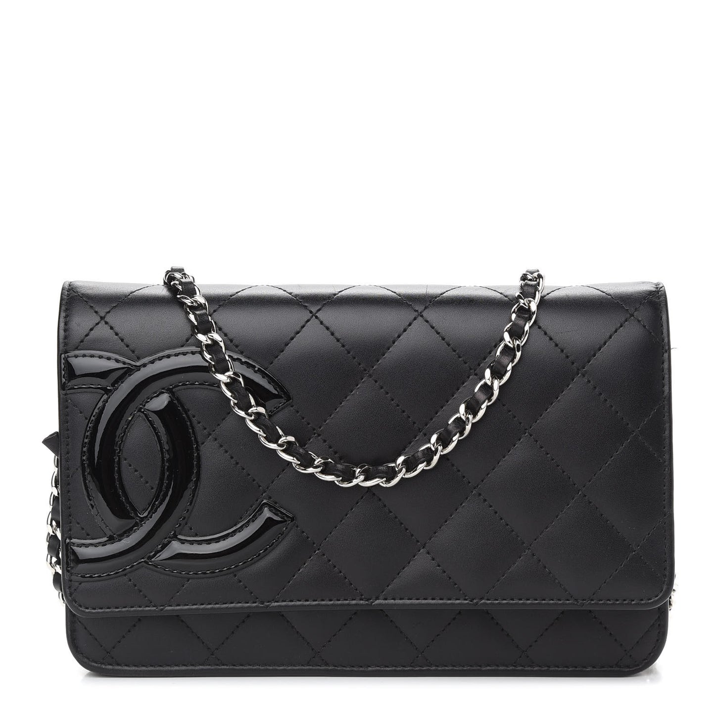 Calfskin Quilted Cambon Wallet On Chain WOC Black