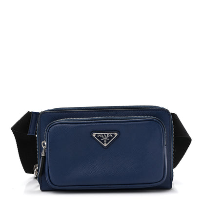 Prada Saffiano Travel Double Zip Crossbody Belt Bag Bluette 1 of 13