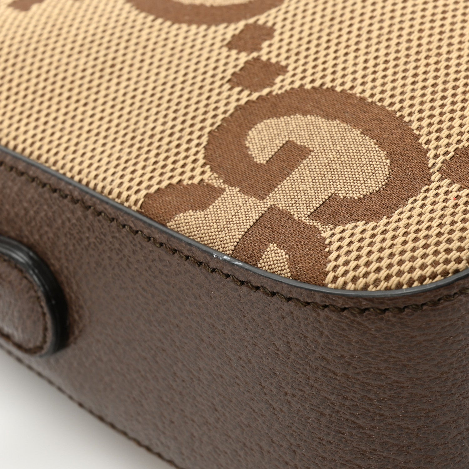 Gucci Monogram Jumbo GG Textured Dollar Calfskin Web Messenger Shoulder Bag Camel Ebony New Acero 13 of 15