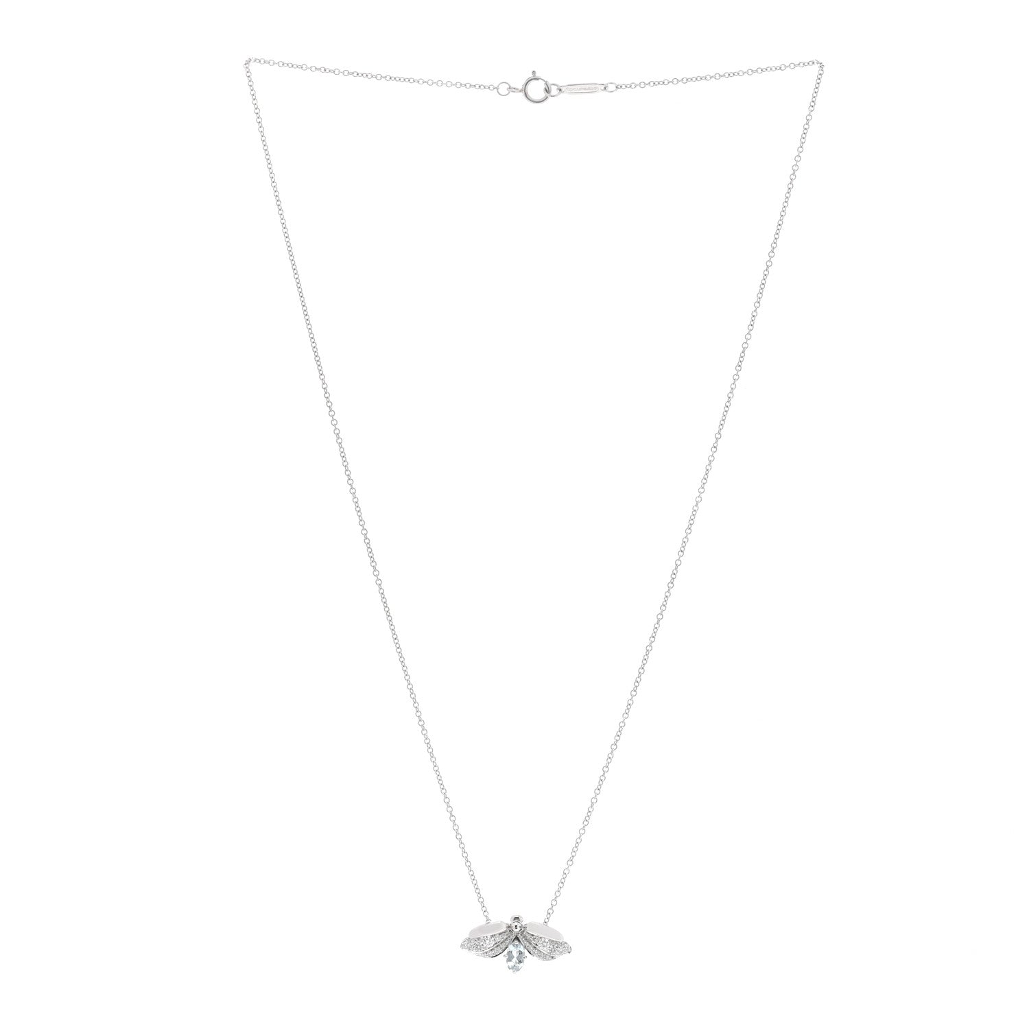Tiffany Platinum Diamond Aquamarine Paper Flowers Firefly Pendant Necklace 2 of 4