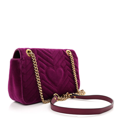 Gucci Velvet Matelasse Small GG Marmont Shoulder Bag Fuchsia Violet Cyclamen 3 of 13