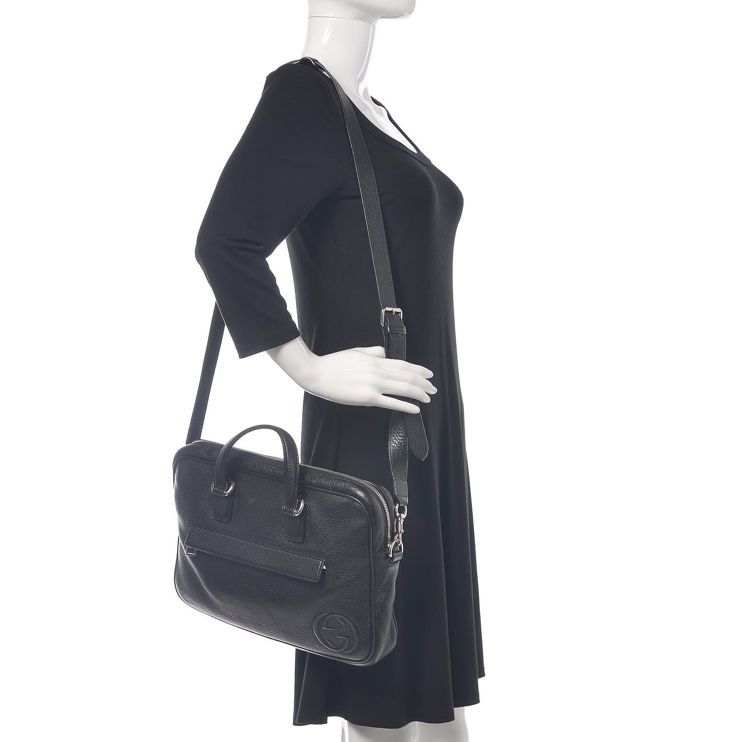 Gucci Pebbled Calfskin Soho Briefcase Black 2 of 19