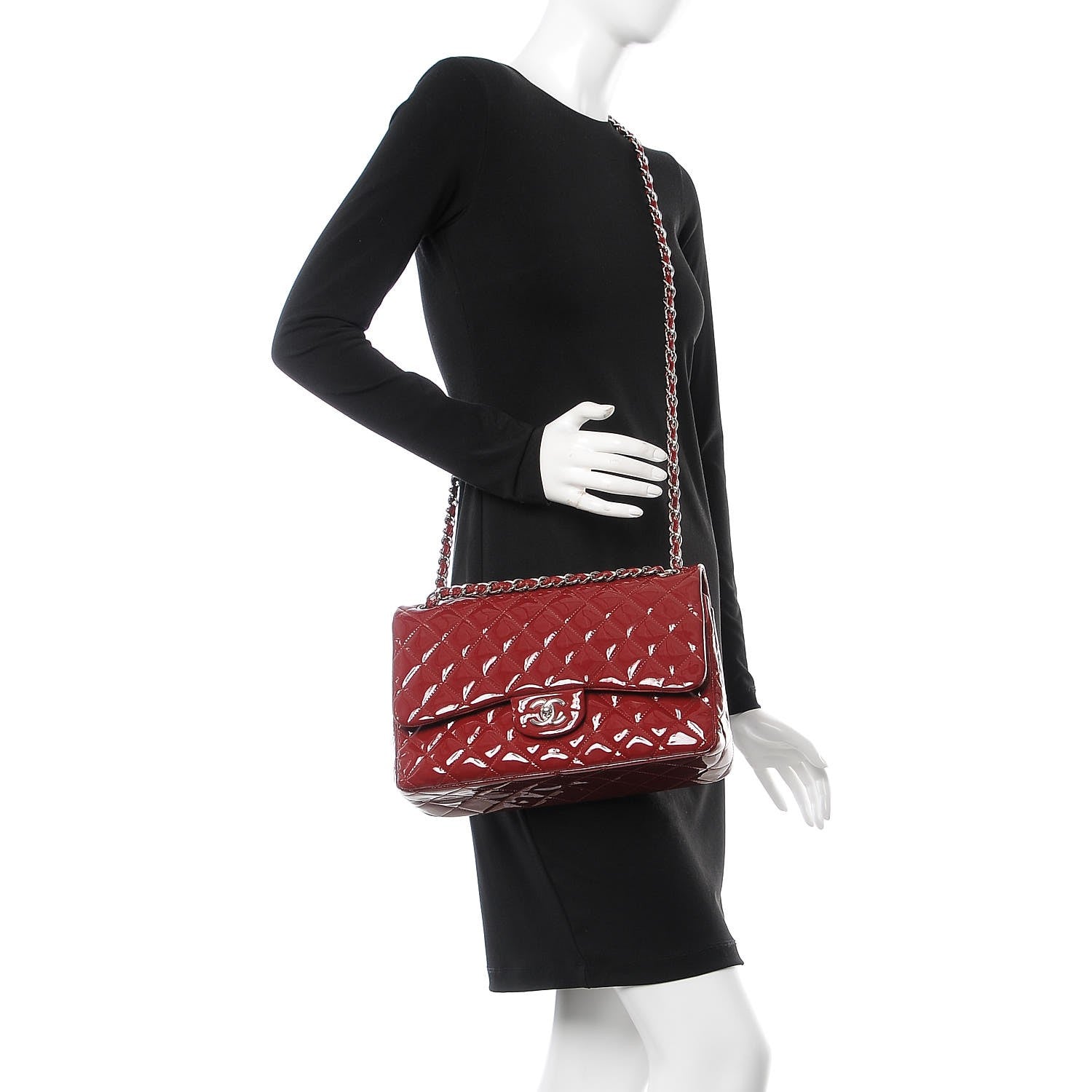Chanel Patent Quilted Jumbo Double Flap Dark Red 2 of 13