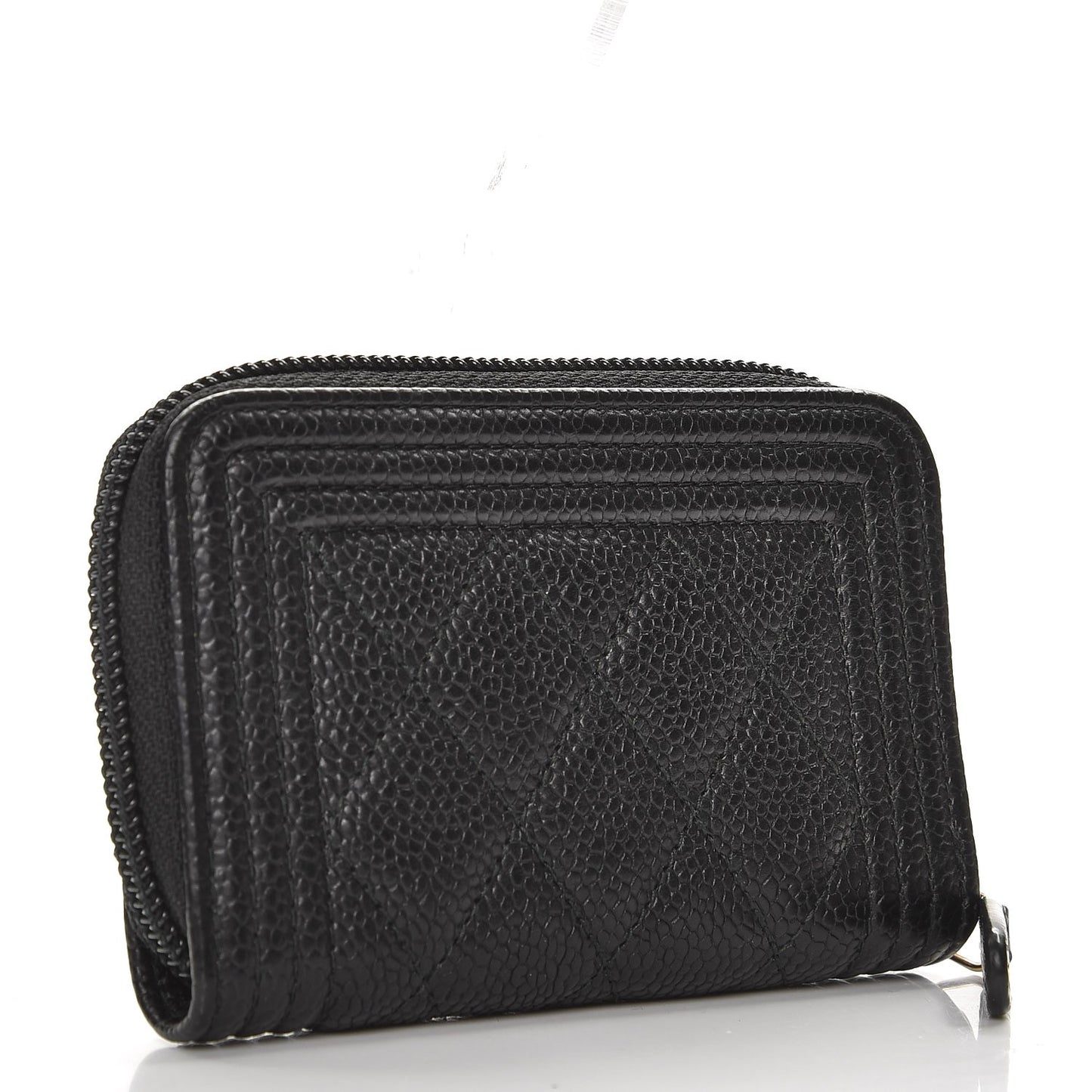 Caviar Quilted Boy Zip Around Coin Purse Wallet Black