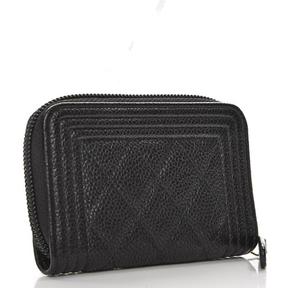 Chanel Caviar Quilted Boy Zip Around Coin Purse Wallet Black 3 of 8