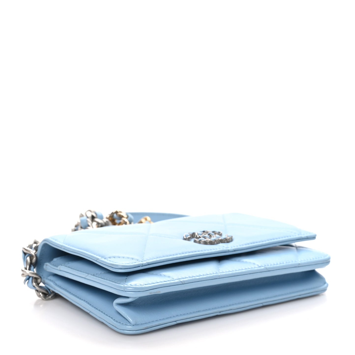 Lambskin Quilted Chanel 19 Wallet On Chain WOC Light Blue