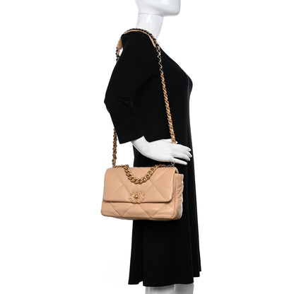 Chanel Goatskin Quilted Medium Chanel 19 Flap Beige 2 of 10