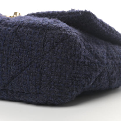 Chanel Tweed Quilted Large Chanel 19 Flap Navy Blue 11 of 12