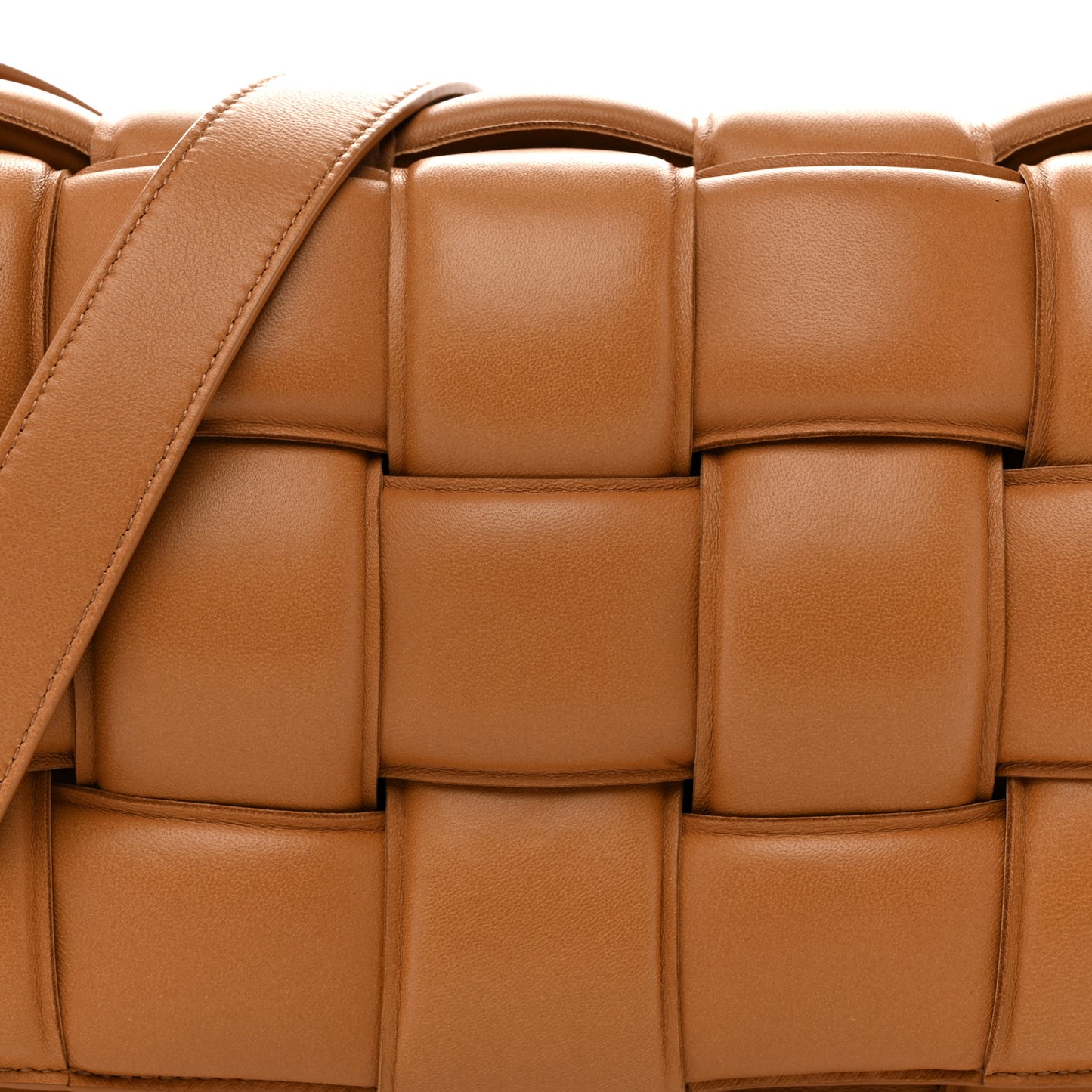 Nappa Maxi Intreccio Padded Cassette Crossbody Bag Caramel