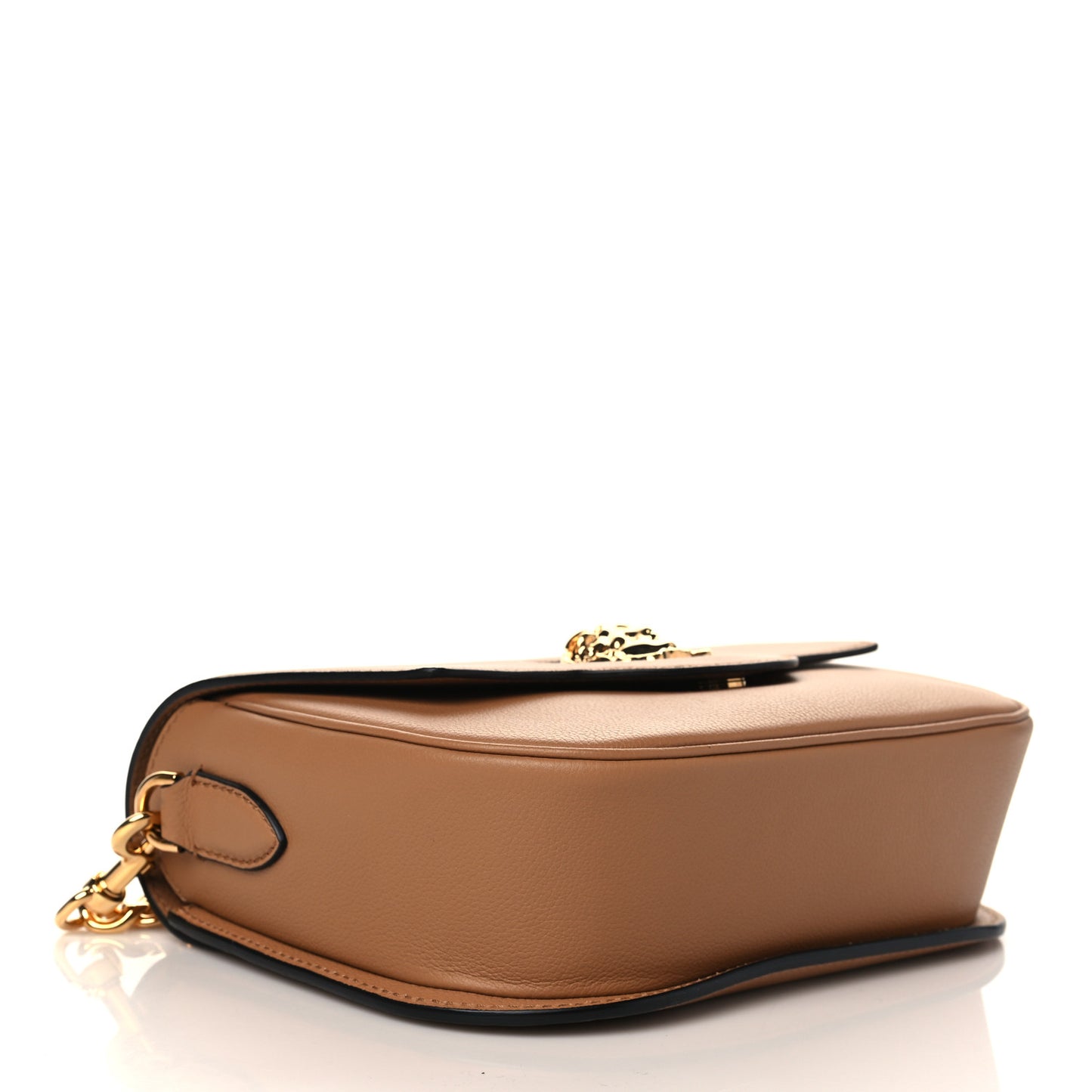 Grained Calfskin La Medusa Chain Clutch Bag Brown