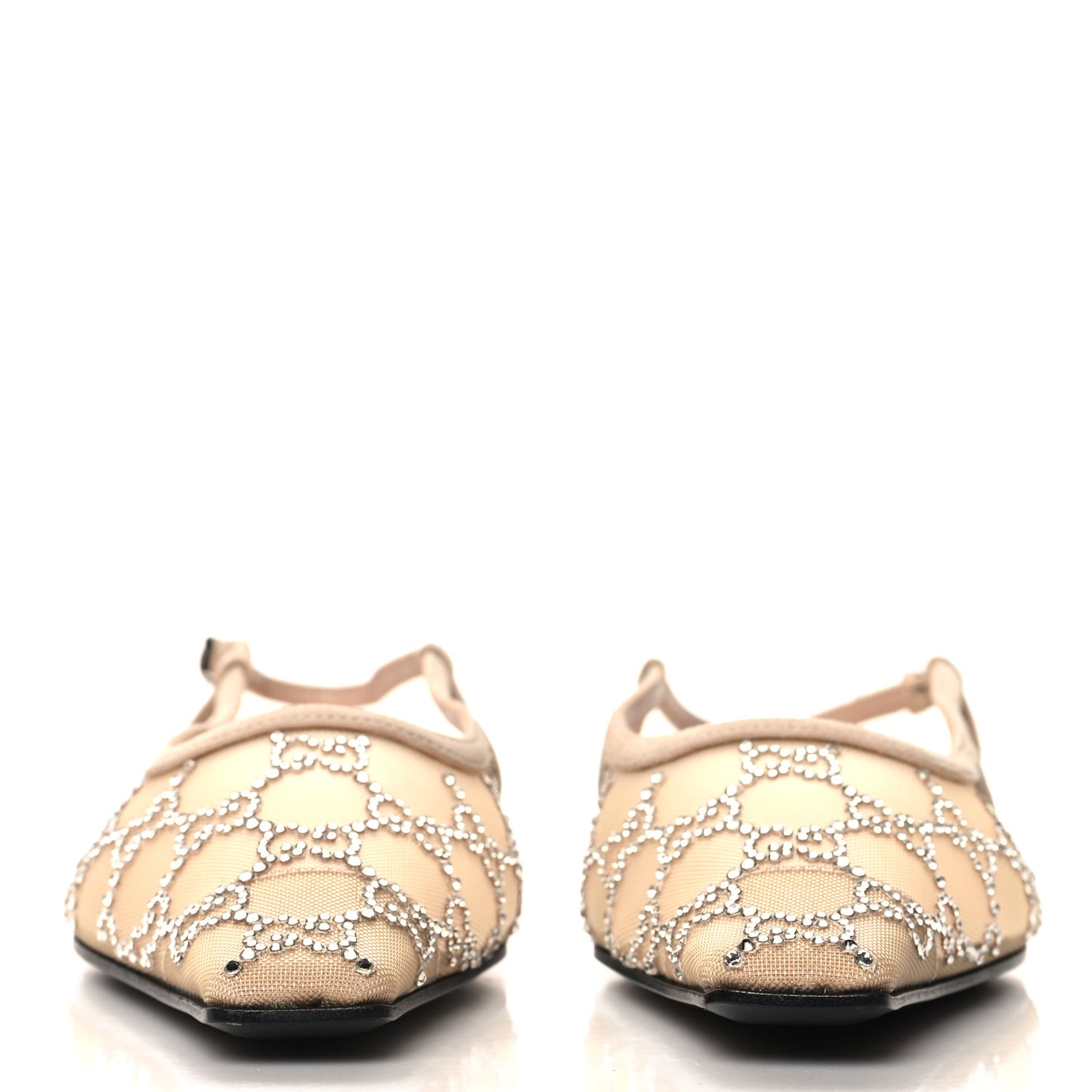 Suede Mesh Crystal GG Monogram Slingback Ballet Flats 39.5 Light Powder Skin Rose
