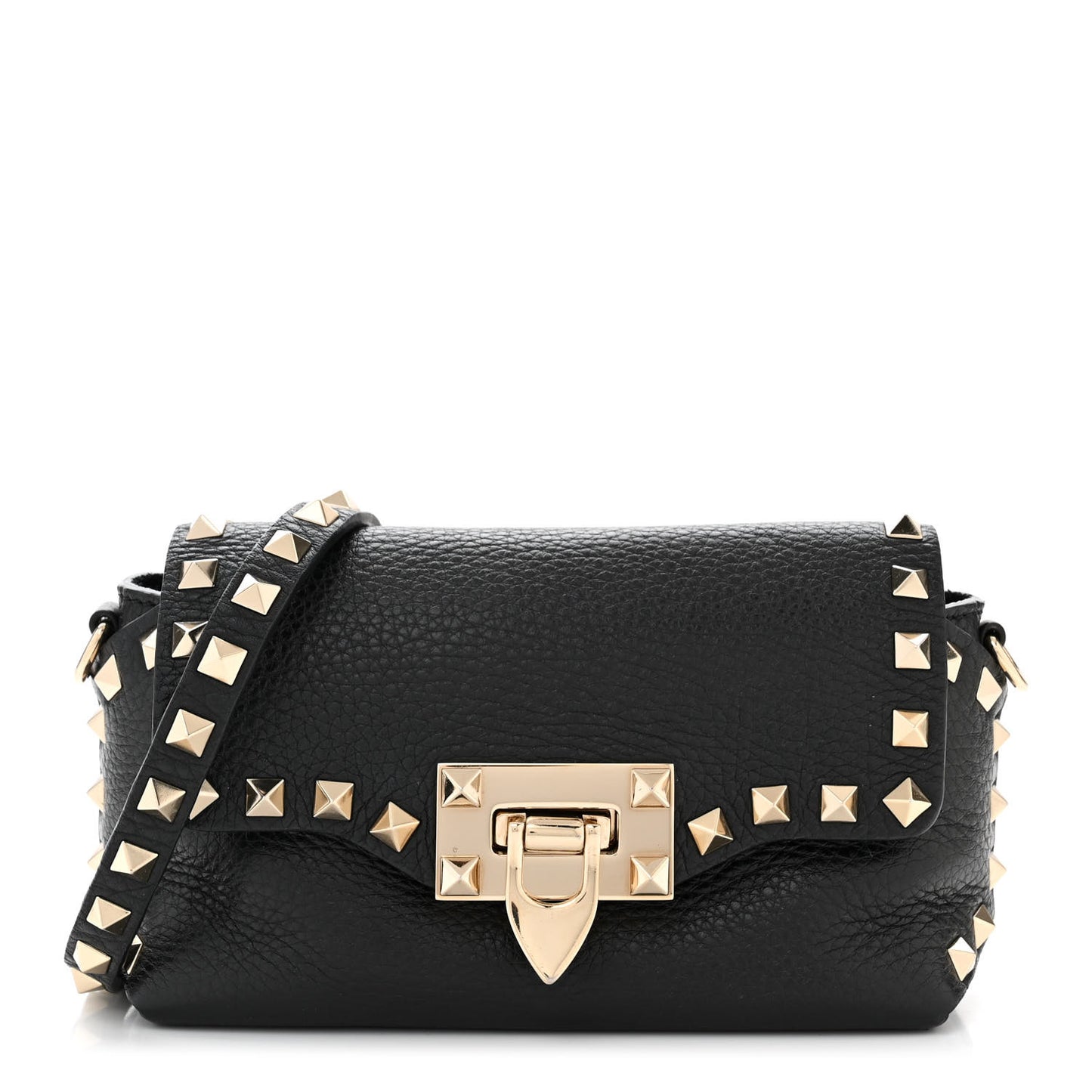 Pebbled Calfskin Mini Rockstud Crossbody Bag Black