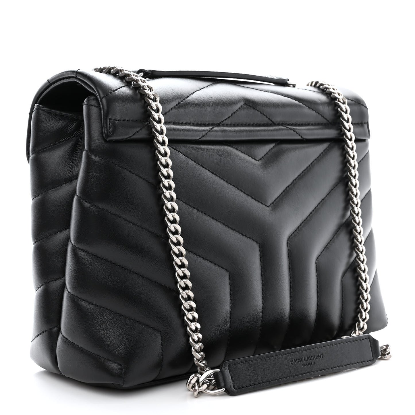 Calfskin Y Quilted Monogram Small Loulou Chain Satchel Black