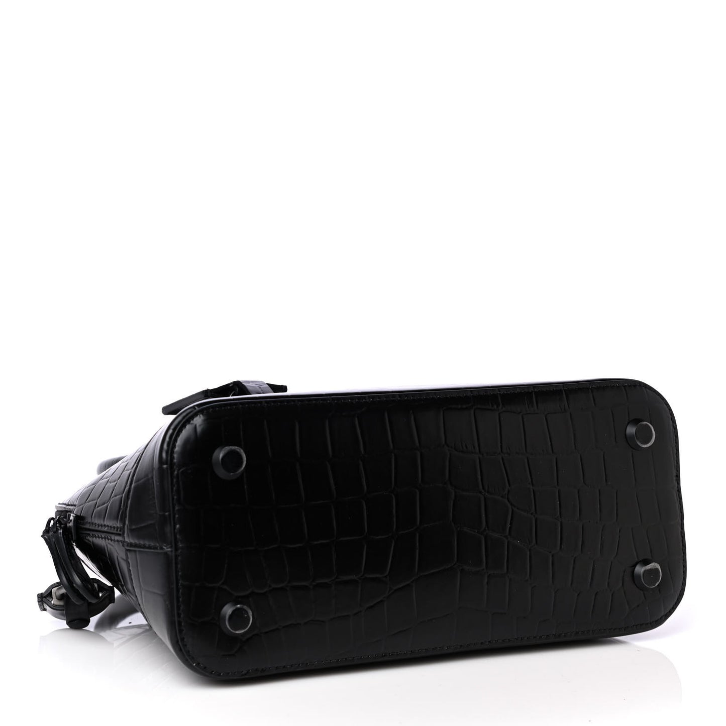 Calfskin Crocodile Embossed S Rivet Ville Top Handle Bag Black