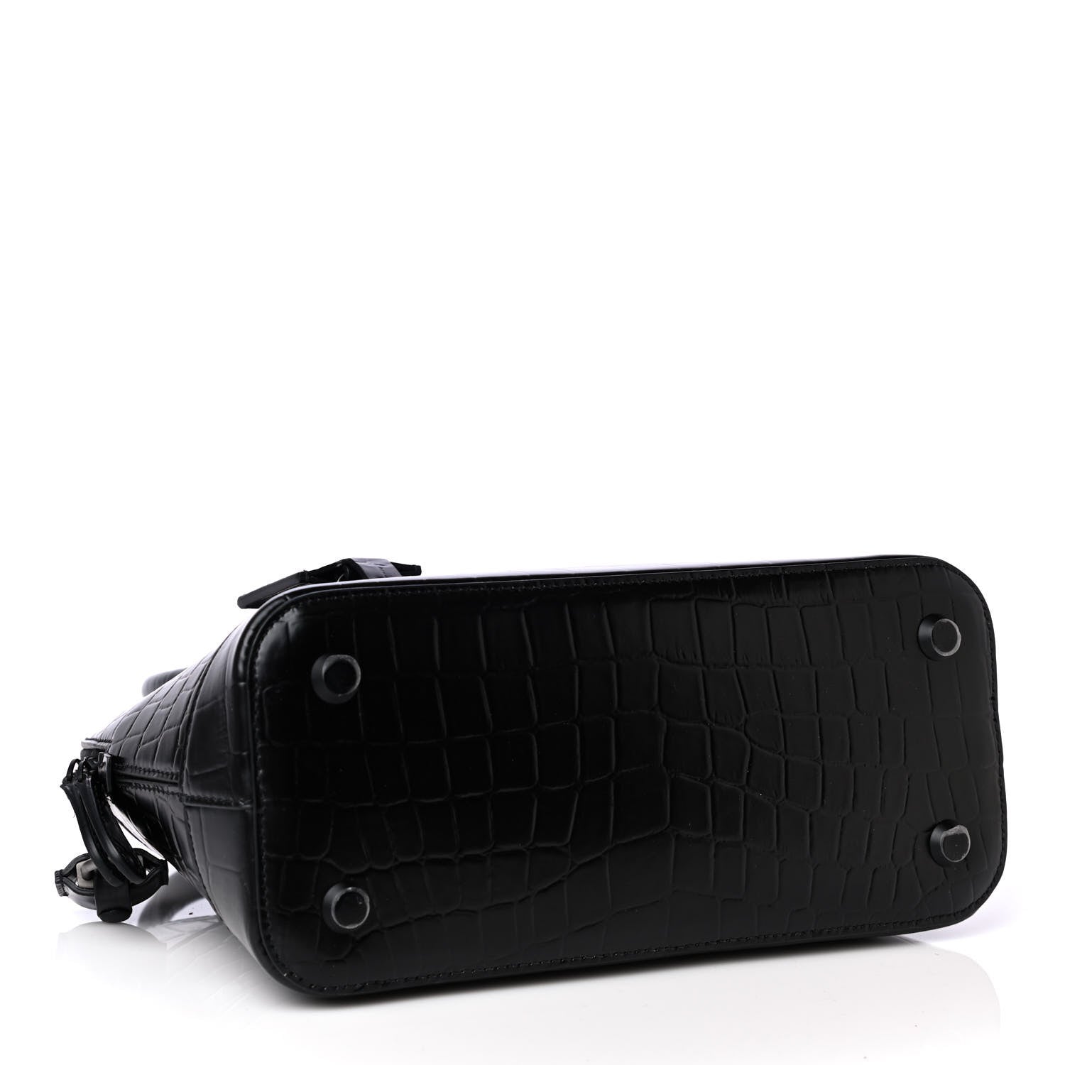 Balenciaga Calfskin Crocodile Embossed S Rivet Ville Top Handle Bag Black 4 of 4
