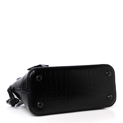 Balenciaga Calfskin Crocodile Embossed S Rivet Ville Top Handle Bag Black 4 of 4