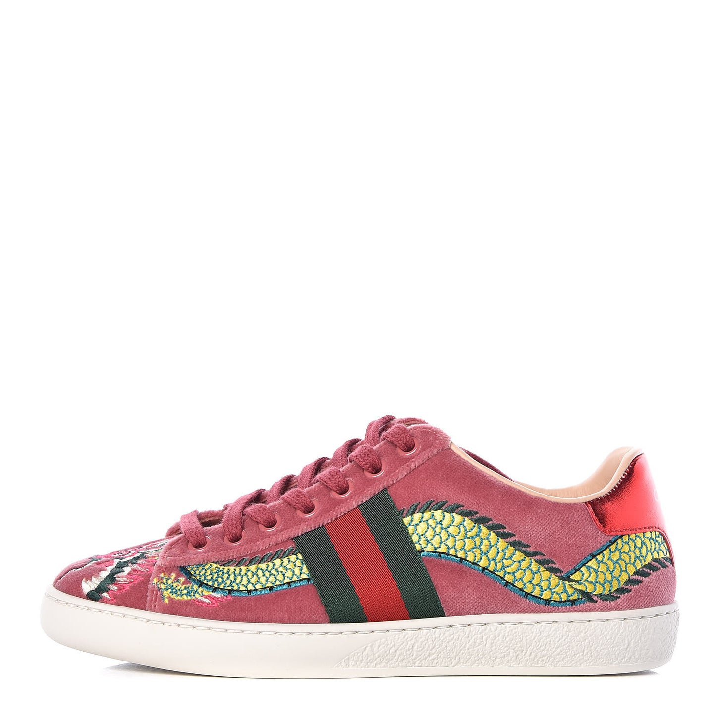 Velvet Nappa Web Dragon Embroidered Womens Ace Sneakers 35 Tibet Red