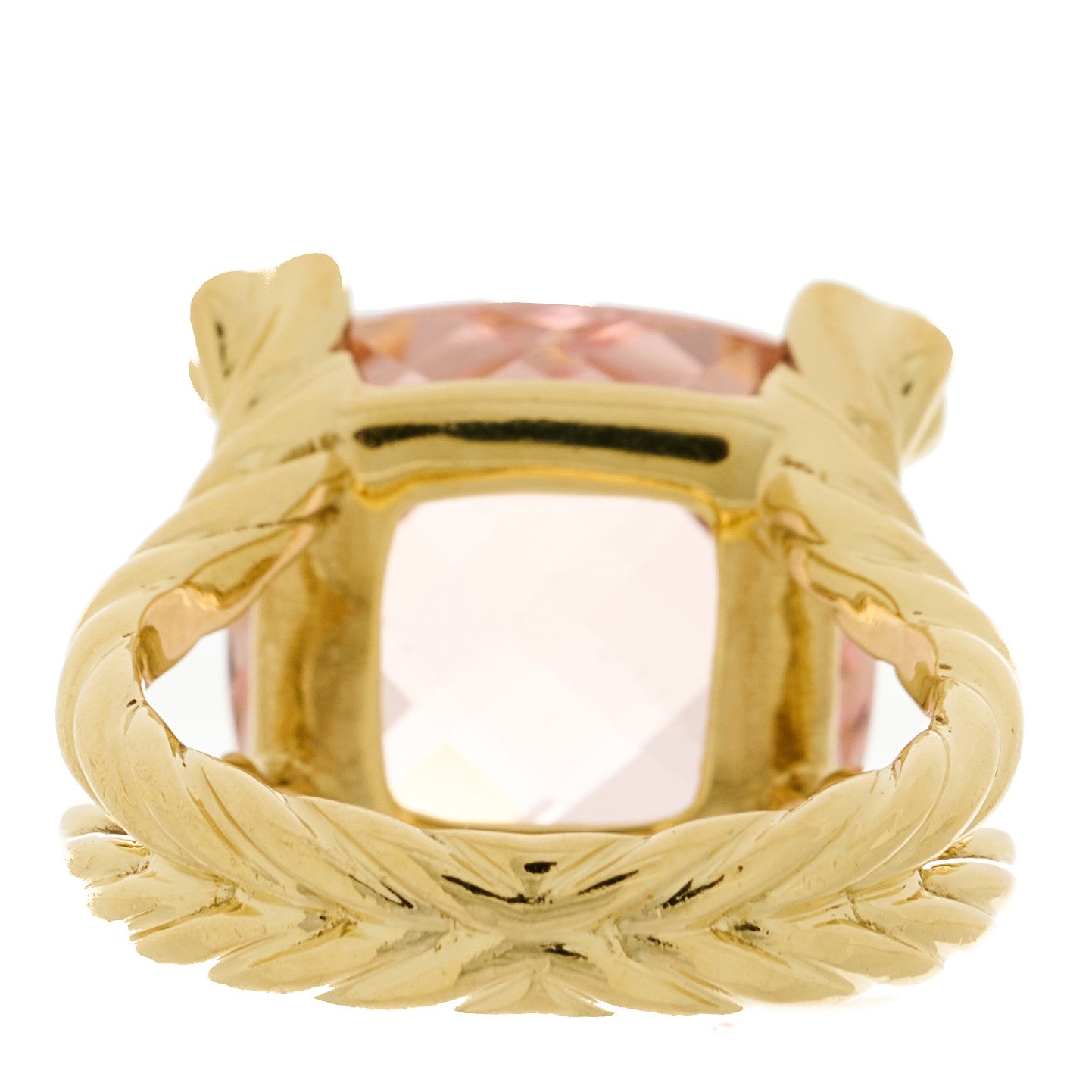 18K Yellow Gold Diamond Morganite 15mm Cushion On Point Ring 54 7