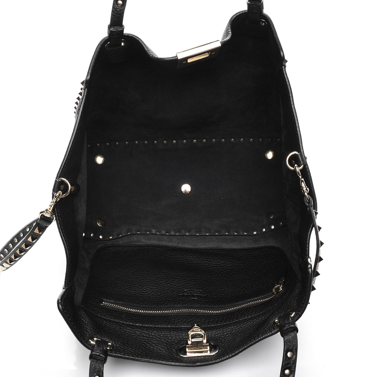 Pebbled Calfskin Medium Rockstud Tote Black