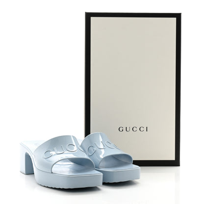 Gucci Rubber Gucci Logo Womens Platform 20/60mm Slide Sandals Porcelain Light Blue 12 of 12
