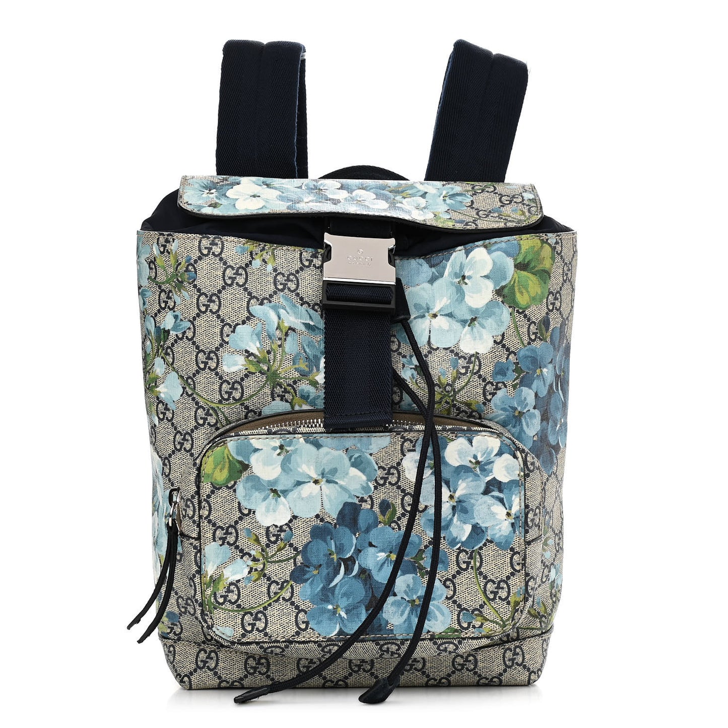 GG Supreme Monogram Blooms Small Single Buckle Backpack Beige Blue Navy