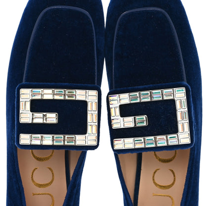 Gucci Velvet Crystal Square G Madelyn Loafers 36 Cobalt Blue 9 of 10