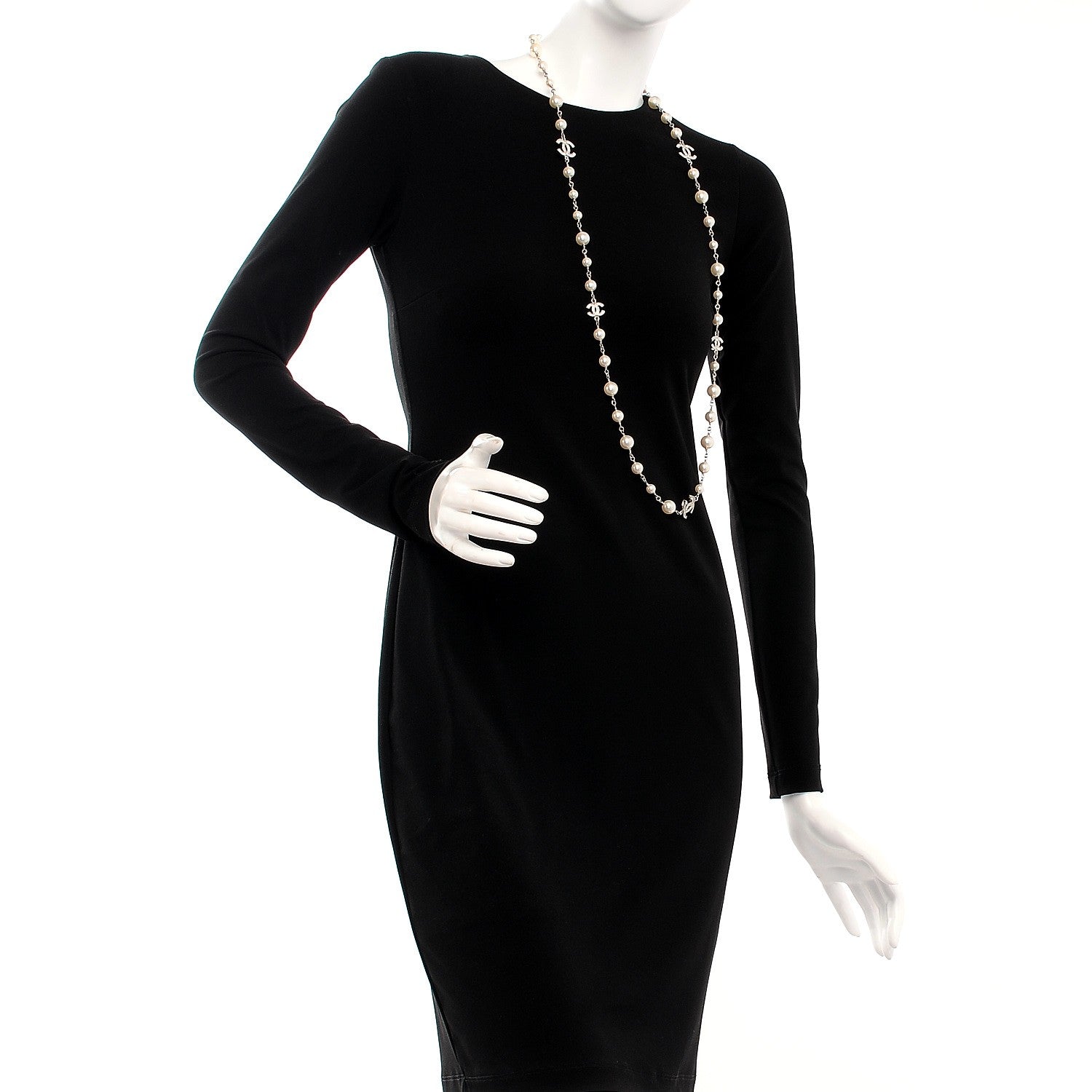 Chanel Crystal Pearl CC Long Necklace Silver 2 of 6