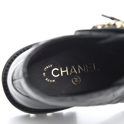 Chanel Shiny Lambskin Quilted Lace Up Combat Boots 38 Black 6 of 11