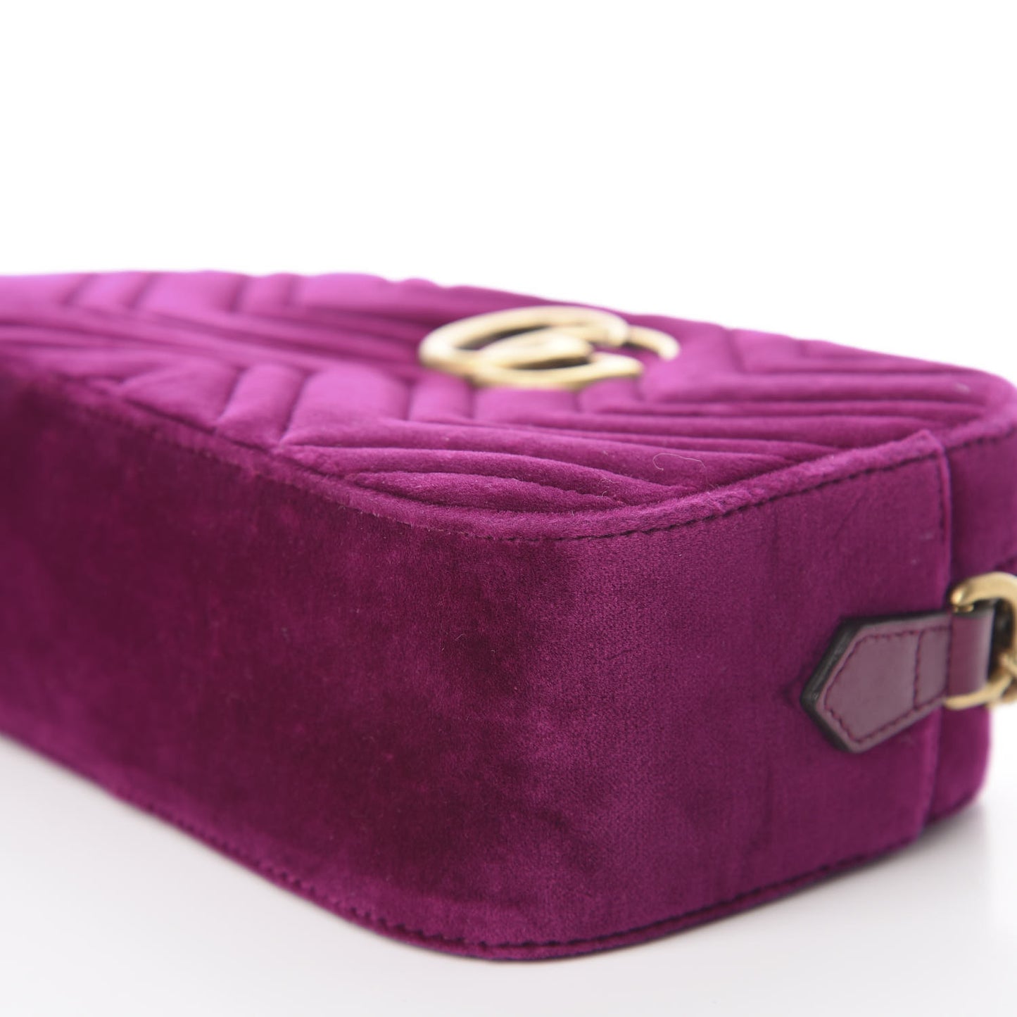Velvet Matelasse Small GG Marmont Chain Shoulder Bag Fuchsia Violet Cyclamen