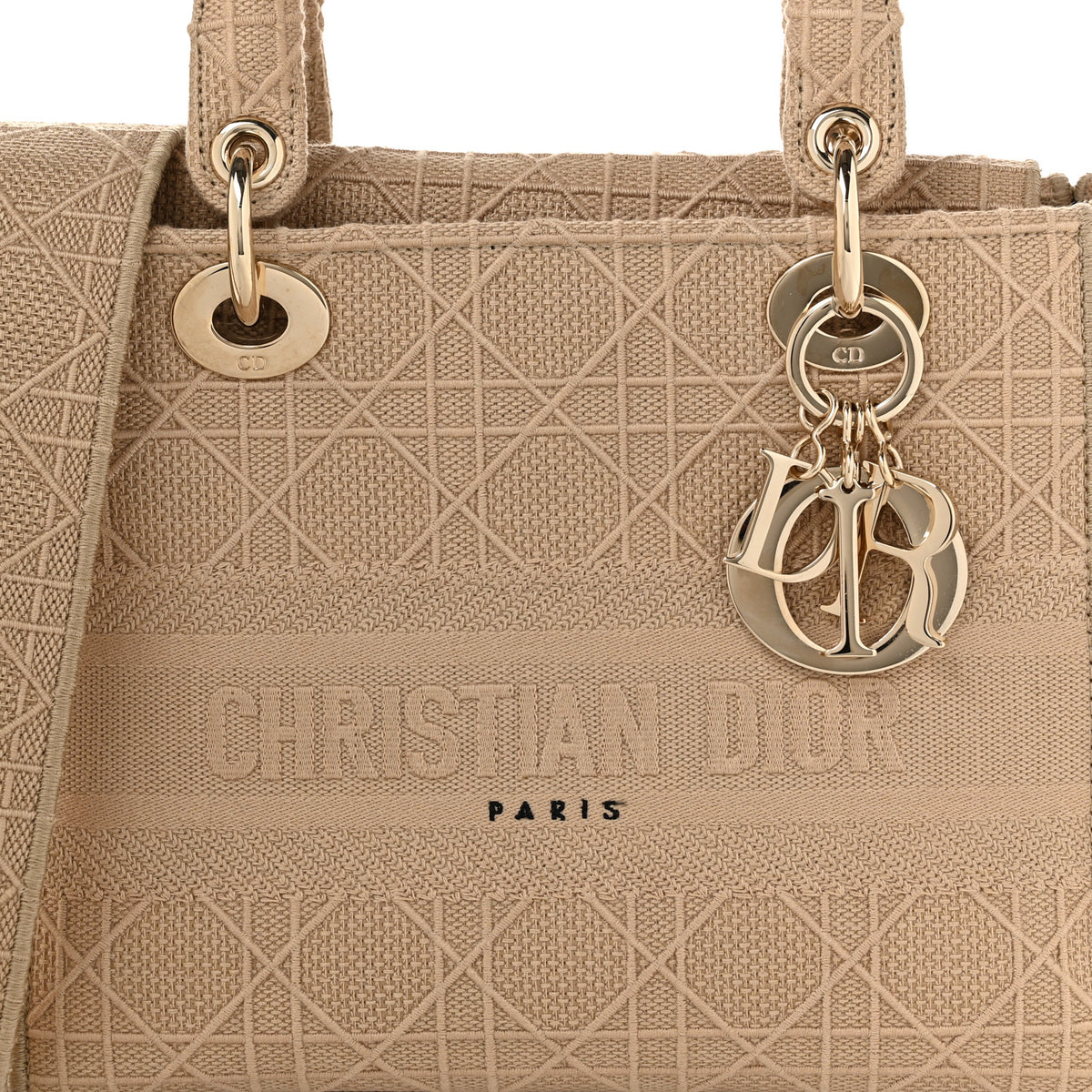 Canvas Embroidered Cannage Medium Lady D-Lite Beige