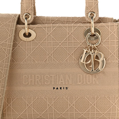 Christian Dior Canvas Embroidered Cannage Medium Lady D-Lite Beige 8 of 10