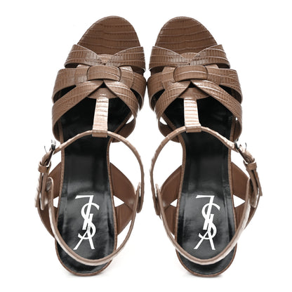 Saint Laurent Calfskin Embossed Crocodile Tribute 75 Platform Sandals 39.5 Beige 4 of 20