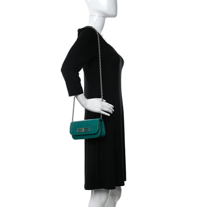 Balenciaga Extra Supple Calfskin Crocodile Embossed Gossip Wallet On Chain Jade 2 of 9