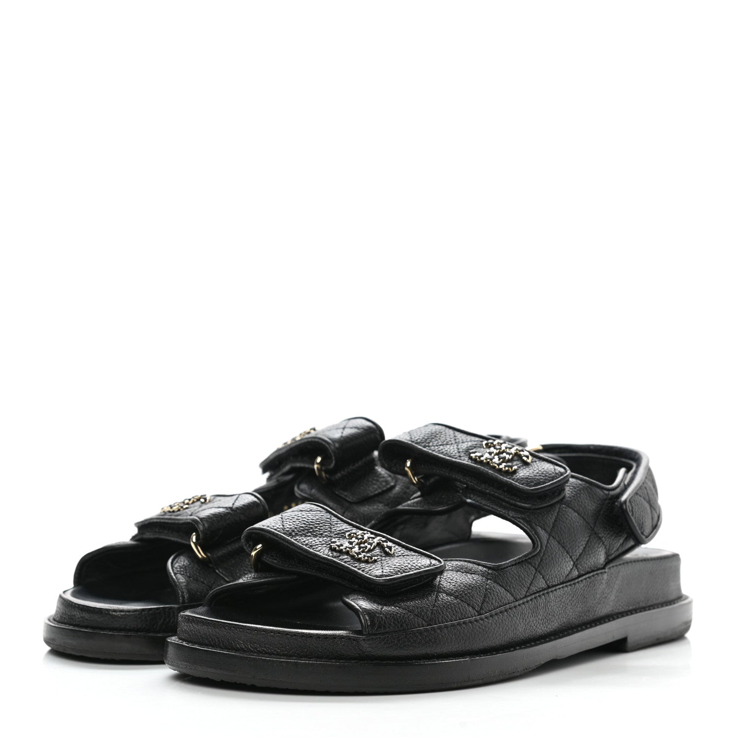 Chanel Grained Calfskin Velcro Dad Sandals 37 Black 3 of 9