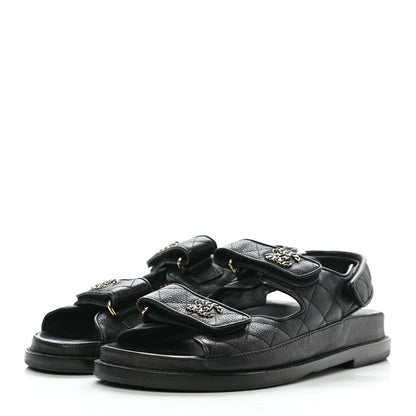 Chanel Grained Calfskin Velcro Dad Sandals 37 Black 3 of 9