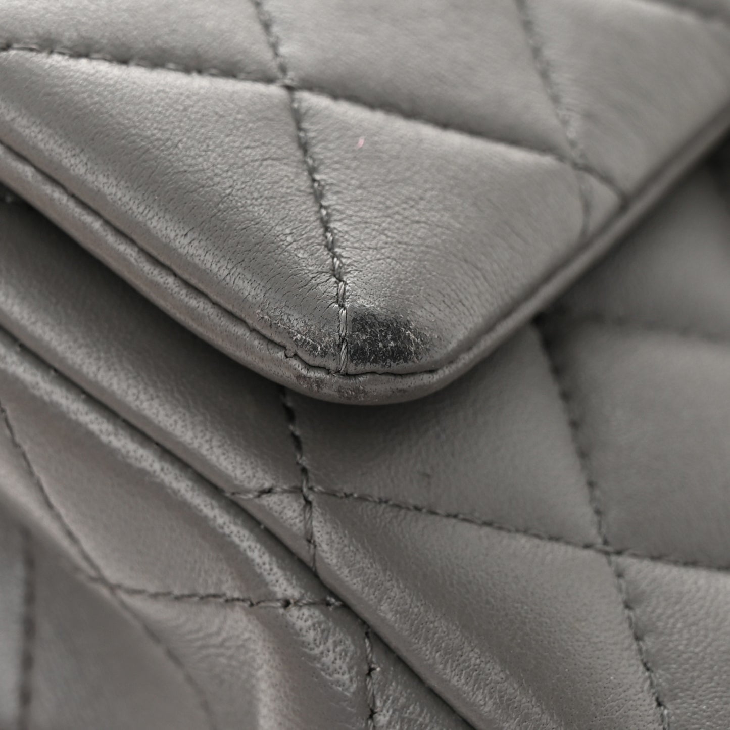 Lambskin Quilted Mini Top Handle Rectangular Flap Dark Grey