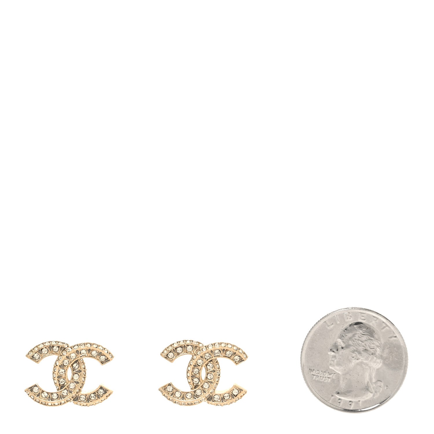 Chanel Crystal Timeless CC Earrings Light Gold 2 of 5