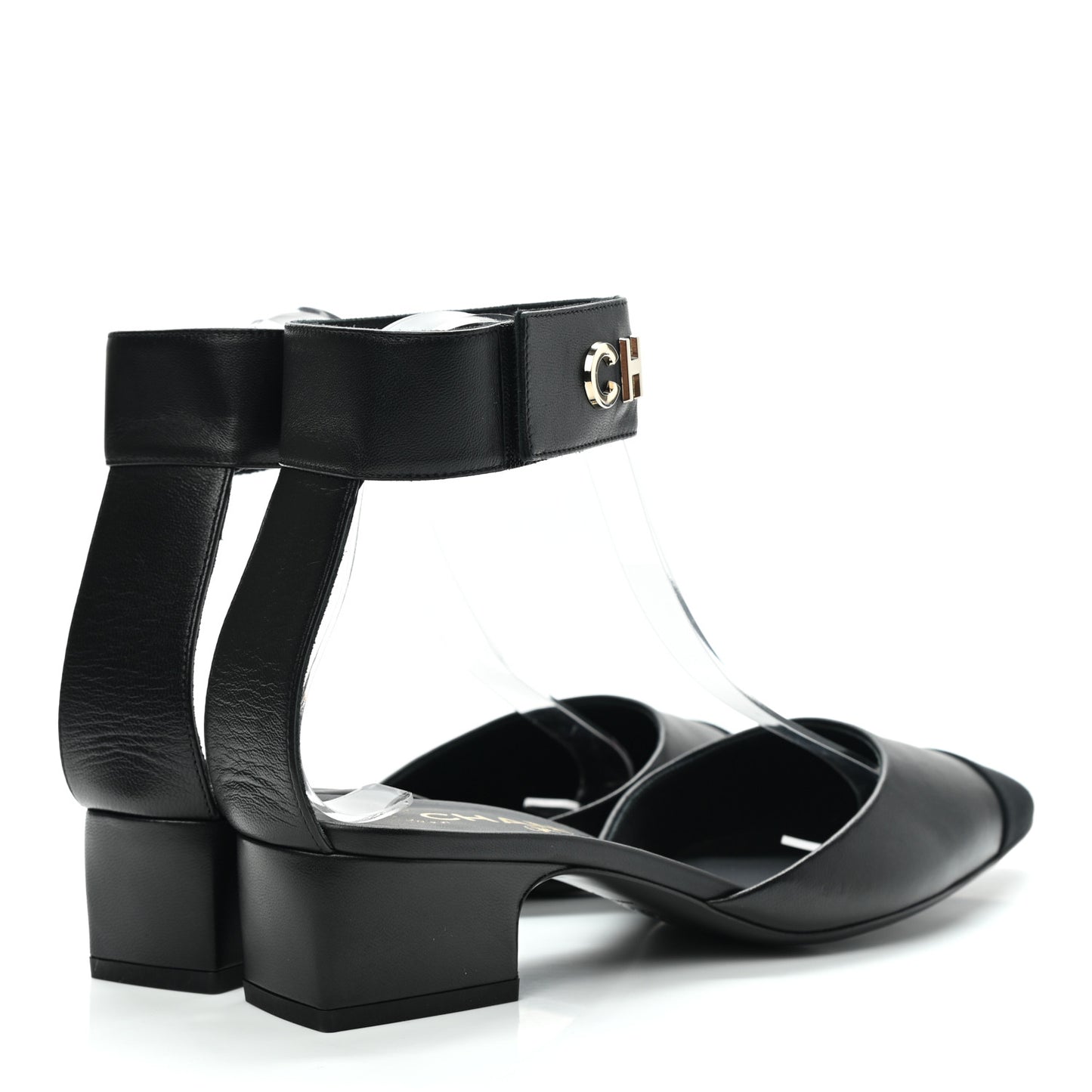 Lambskin Grosgrain Cap Toe Logo Ankle Strap Pumps 38 Black