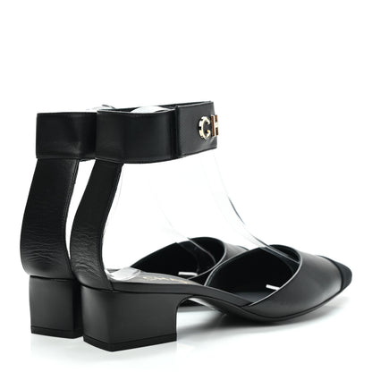 Chanel Lambskin Grosgrain Cap Toe Logo Ankle Strap Pumps 38 Black 4 of 9