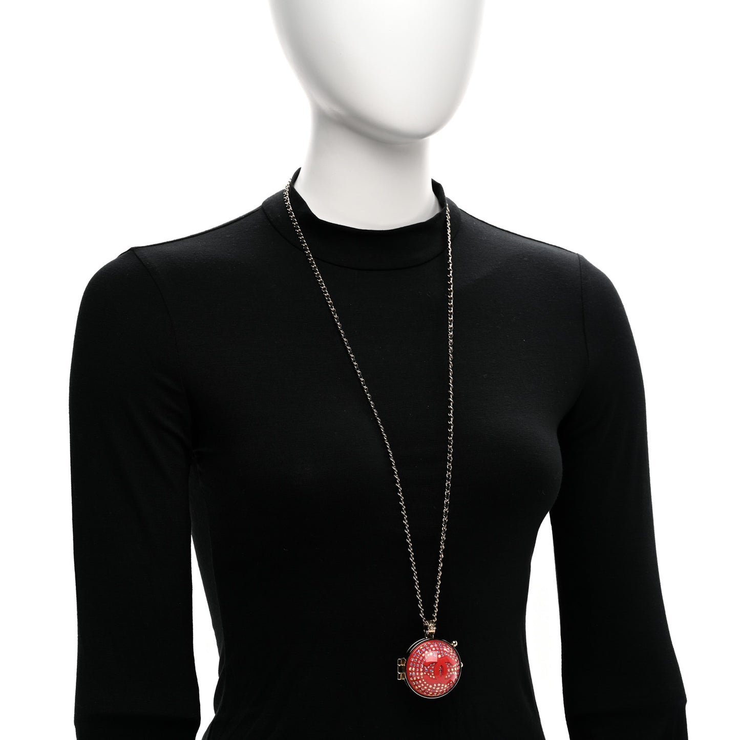 Resin Lambskin CC Ball Pendant Necklace Gold Pink