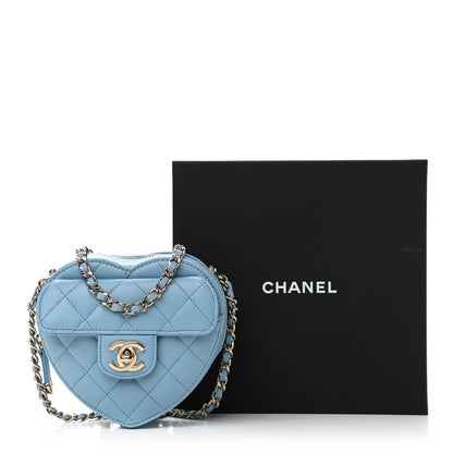 Chanel Lambskin Quilted CC In Love Heart Clutch With Chain Light Blue 11 of 11