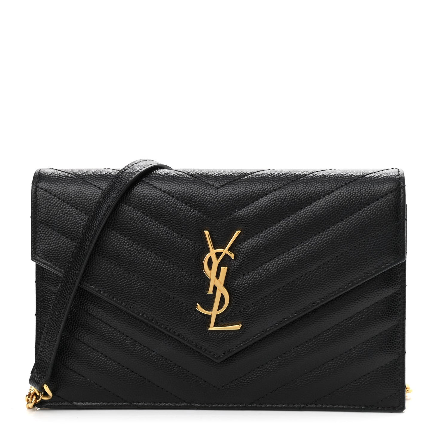 Grain De Poudre Matelasse Chevron Monogram Envelope Chain Wallet Black