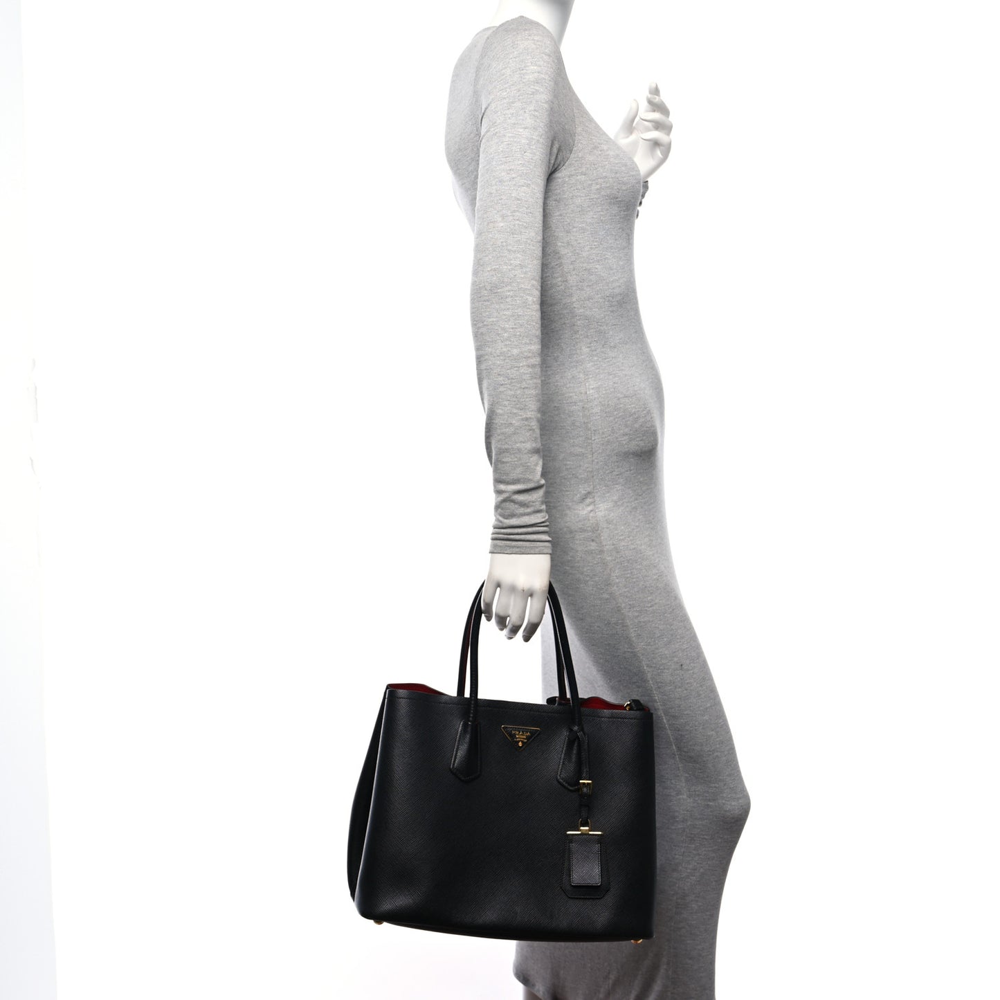 Saffiano Cuir Large Double Bag Black Fuoco