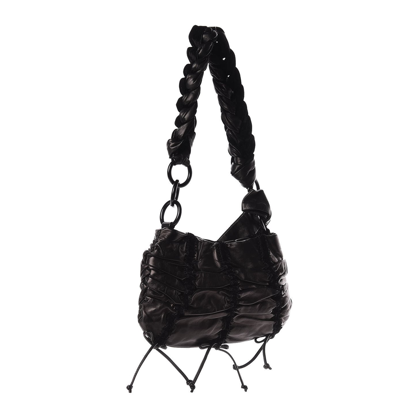 Nappa Velvet Drawstring Shoulder Bag Black