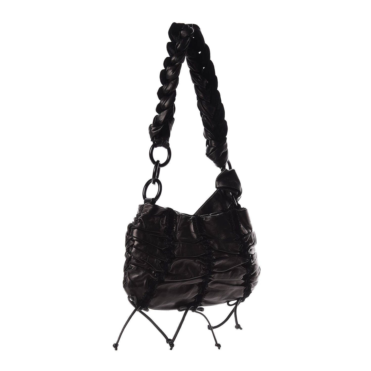 Prada Nappa Velvet Drawstring Shoulder Bag Black 3 of 9