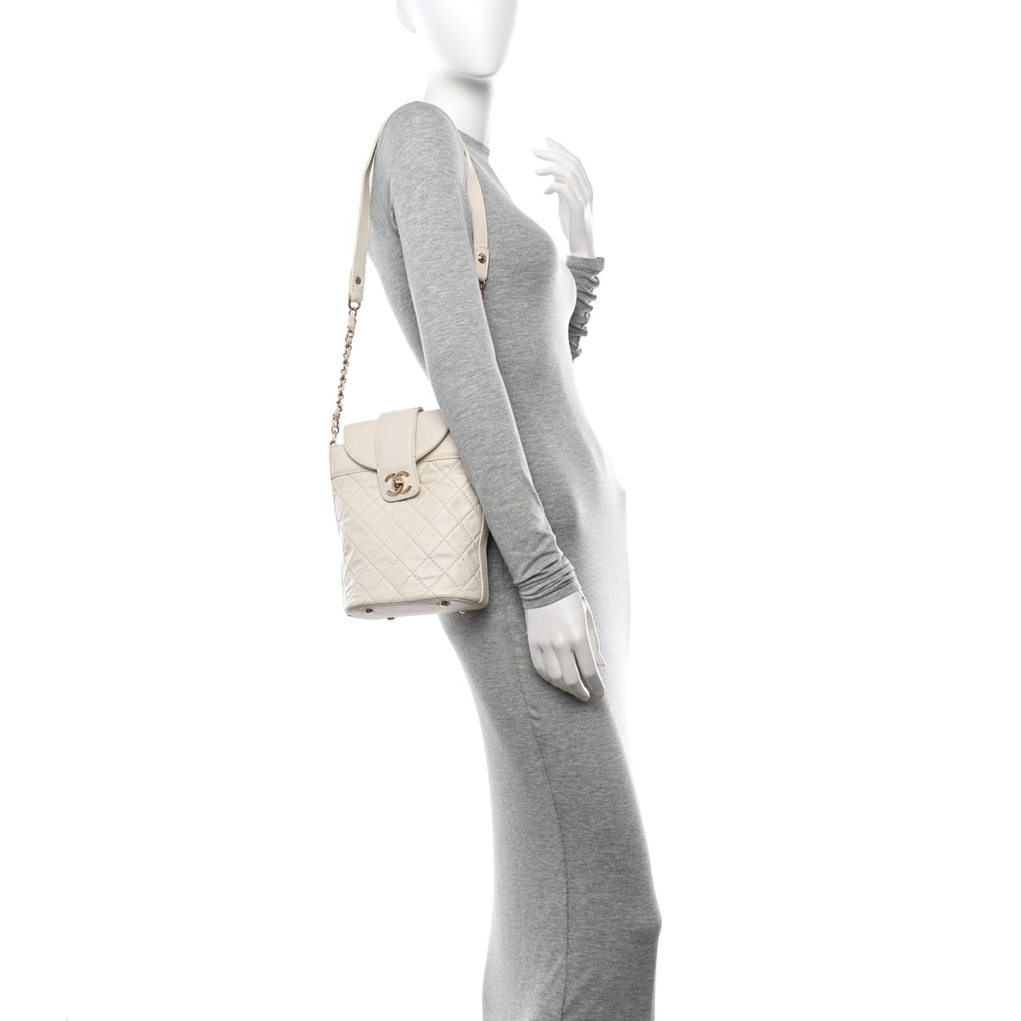 Lambskin Quilted CC Bucket Bag White