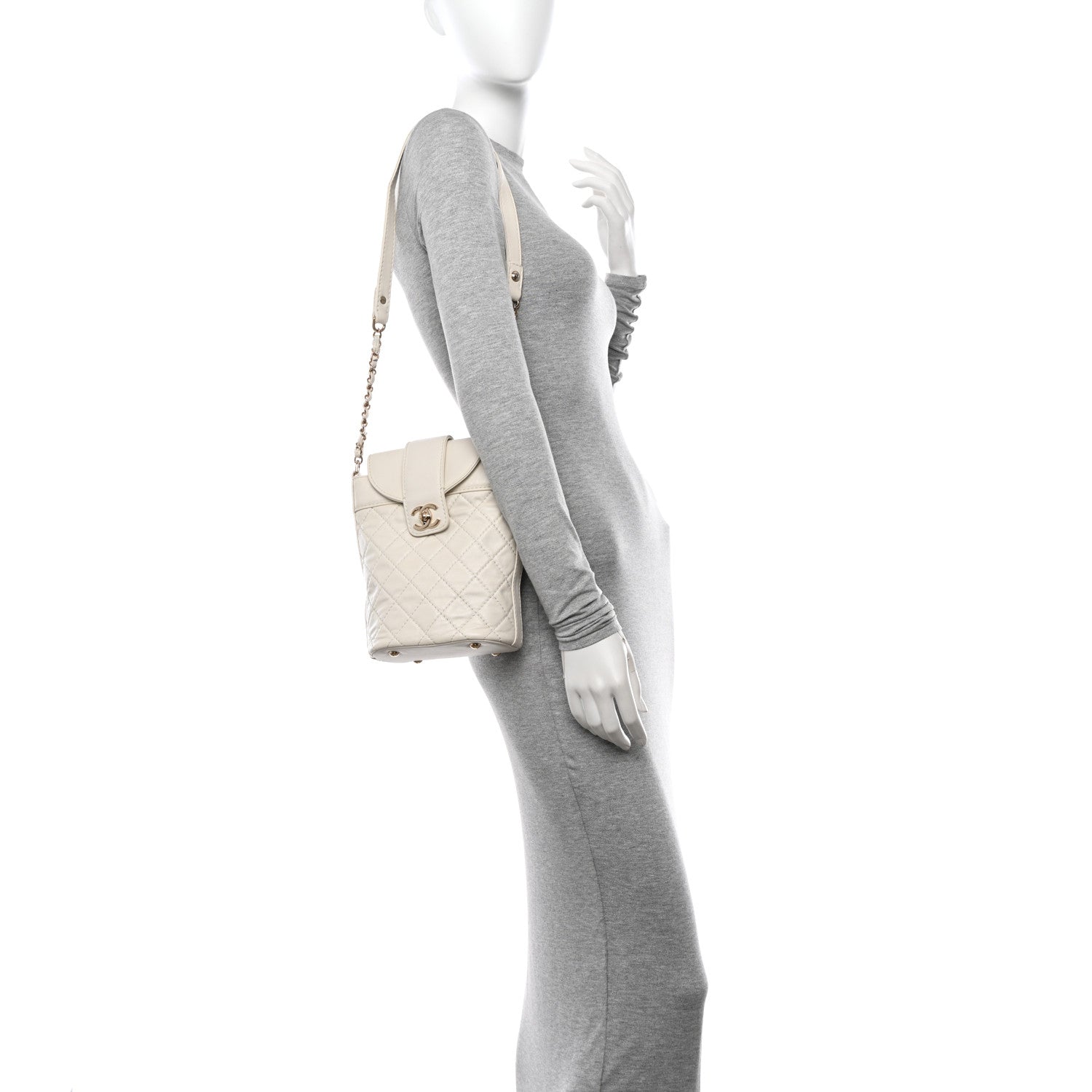 Chanel Lambskin Quilted CC Bucket Bag White 2 of 10